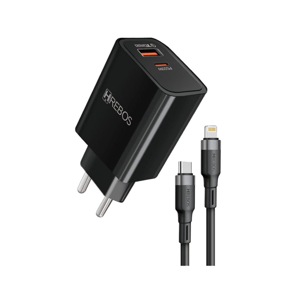 CARREGEGADOR HREBOS CRG-154C1 USB-C/L 20W BLK