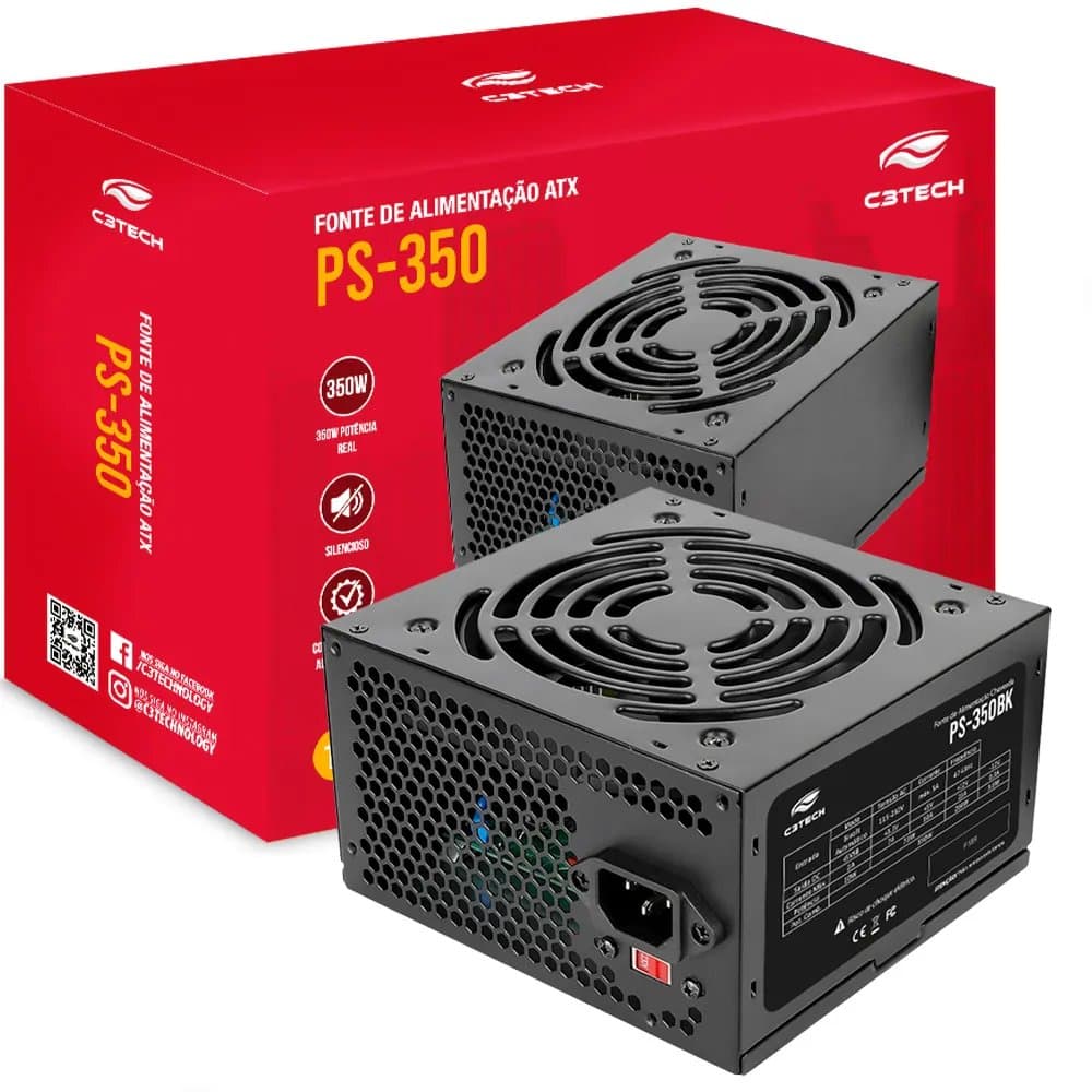 FONTE ATX 350W PS-350BK PRETA C3TECH S/CABO