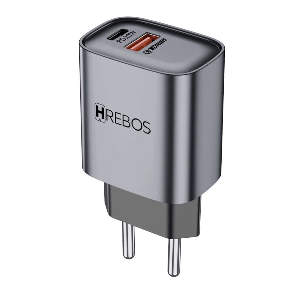 CARREGADOR HREBOS CRG-232CC 20W C/CAB CINZA