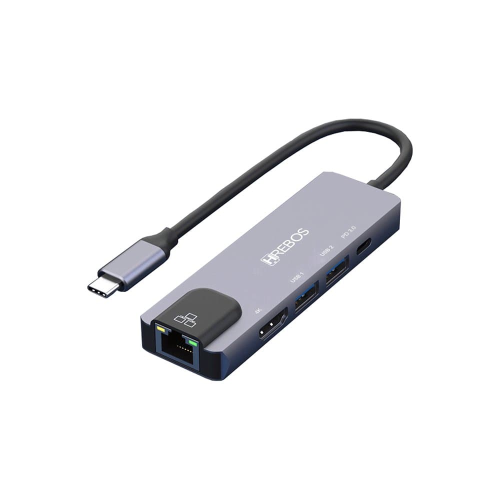 ADAPTADOR HREBOS HS-173 USB-C HDMI/RJ45/USB
